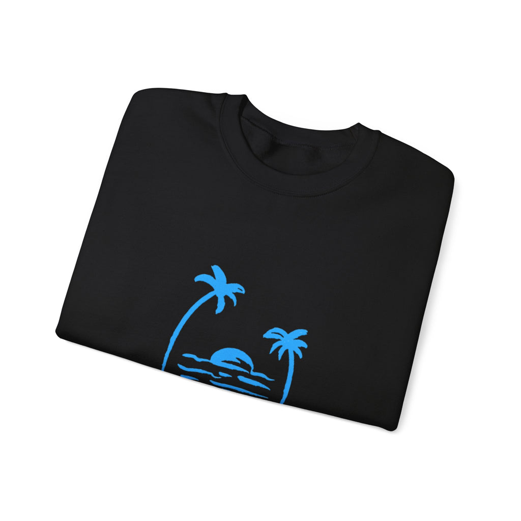 Crewneck Sweatshirt — Blue Tropical 'Wave Ridin'' Palm Tree Design