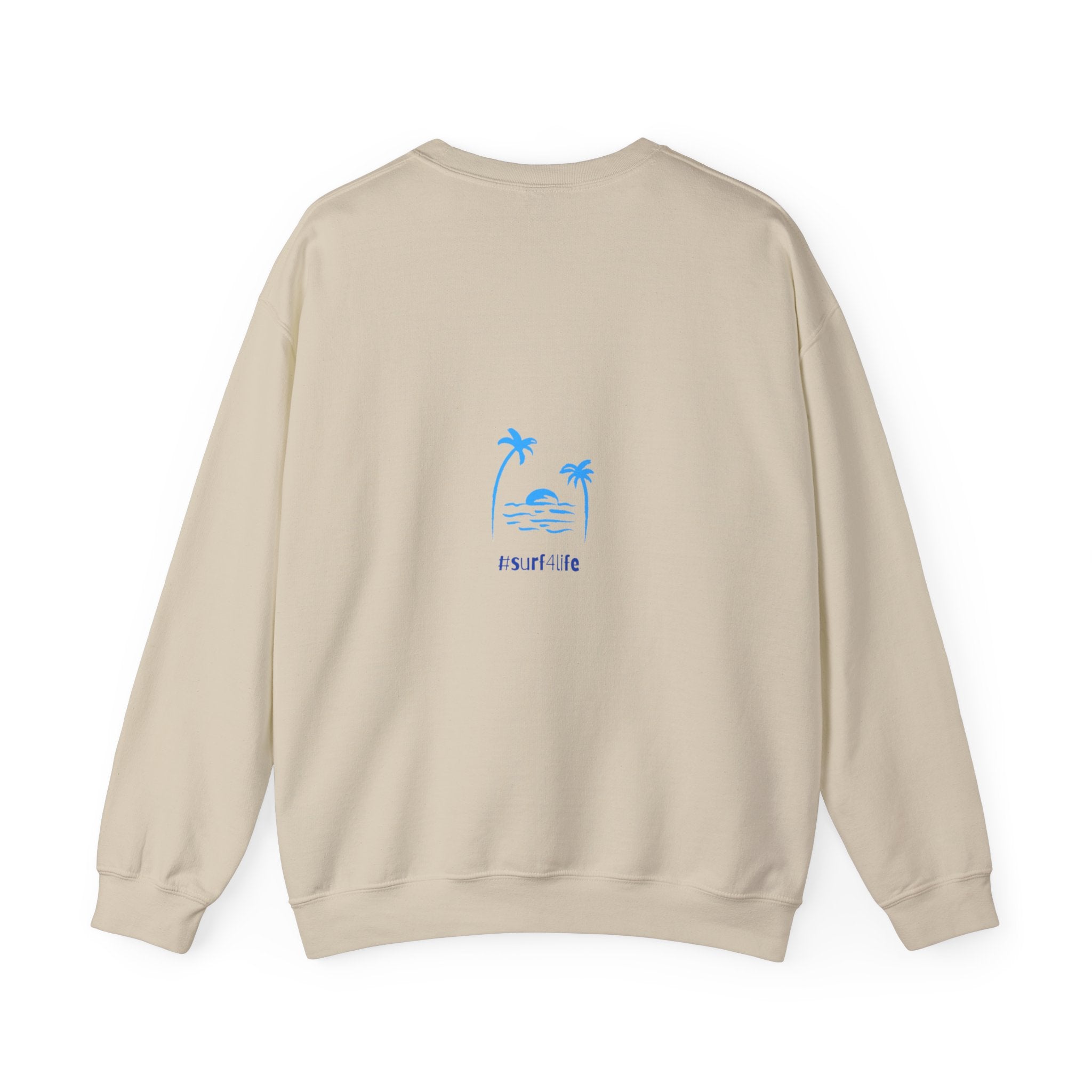 Crewneck Sweatshirt — Blue Tropical 'Wave Ridin'' Palm Tree Design