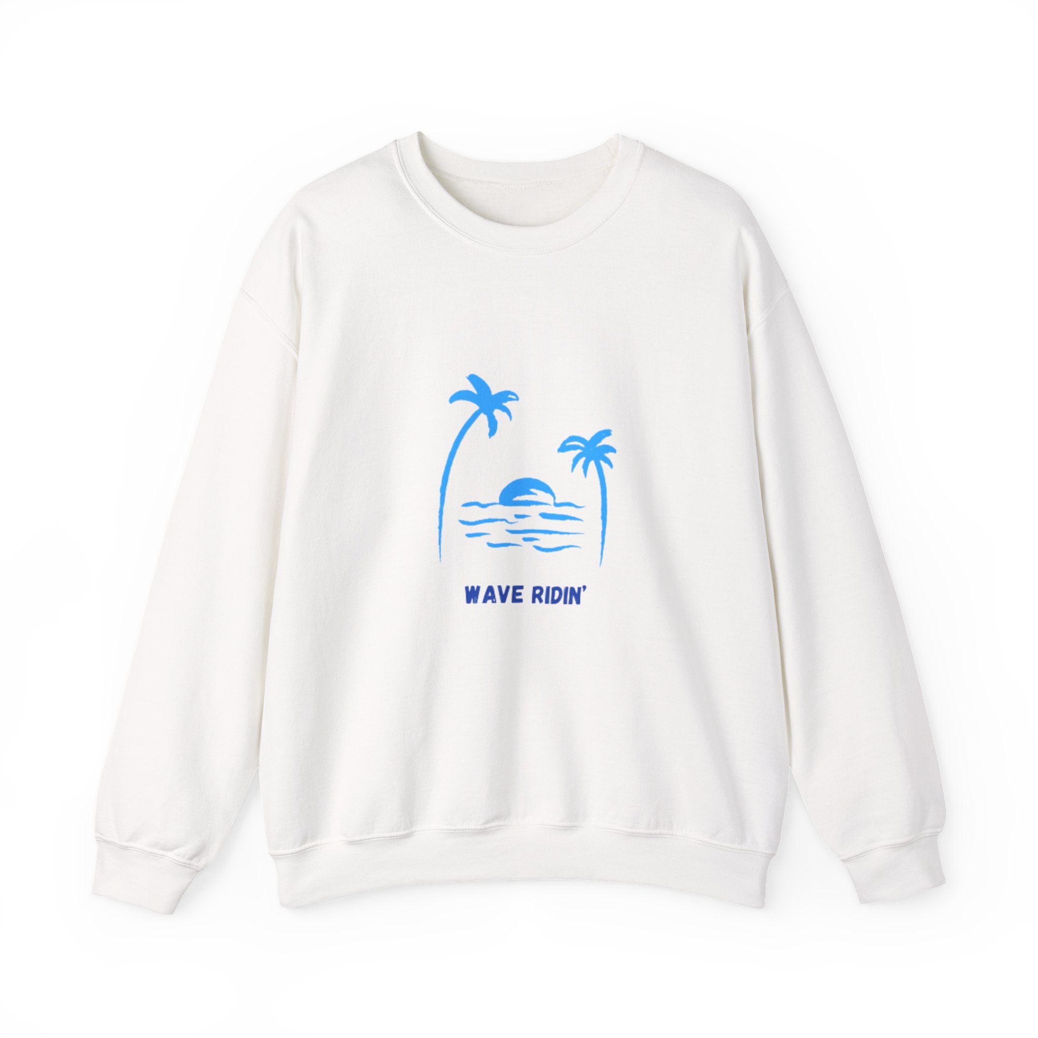 Crewneck Sweatshirt — Blue Tropical 'Wave Ridin'' Palm Tree Design