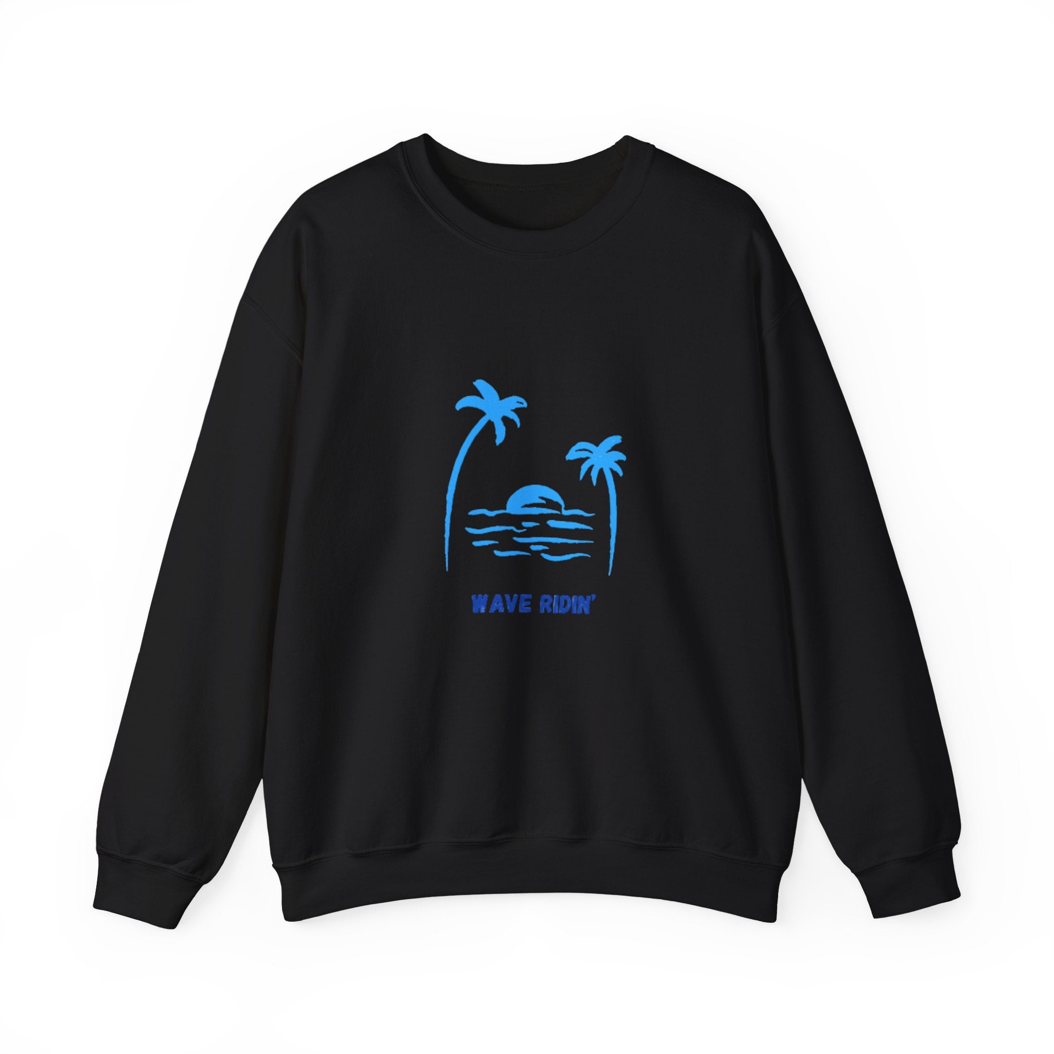 Crewneck Sweatshirt — Blue Tropical 'Wave Ridin'' Palm Tree Design