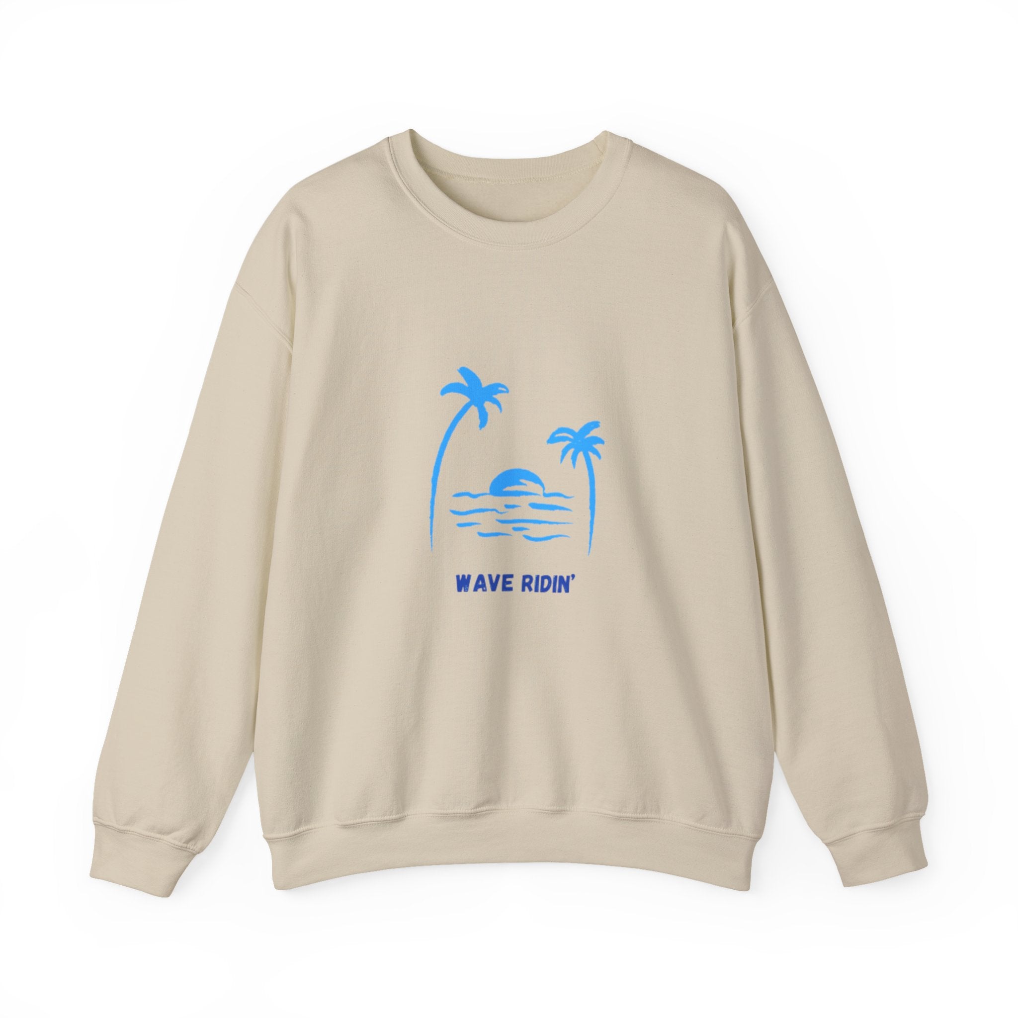 Crewneck Sweatshirt — Blue Tropical 'Wave Ridin'' Palm Tree Design