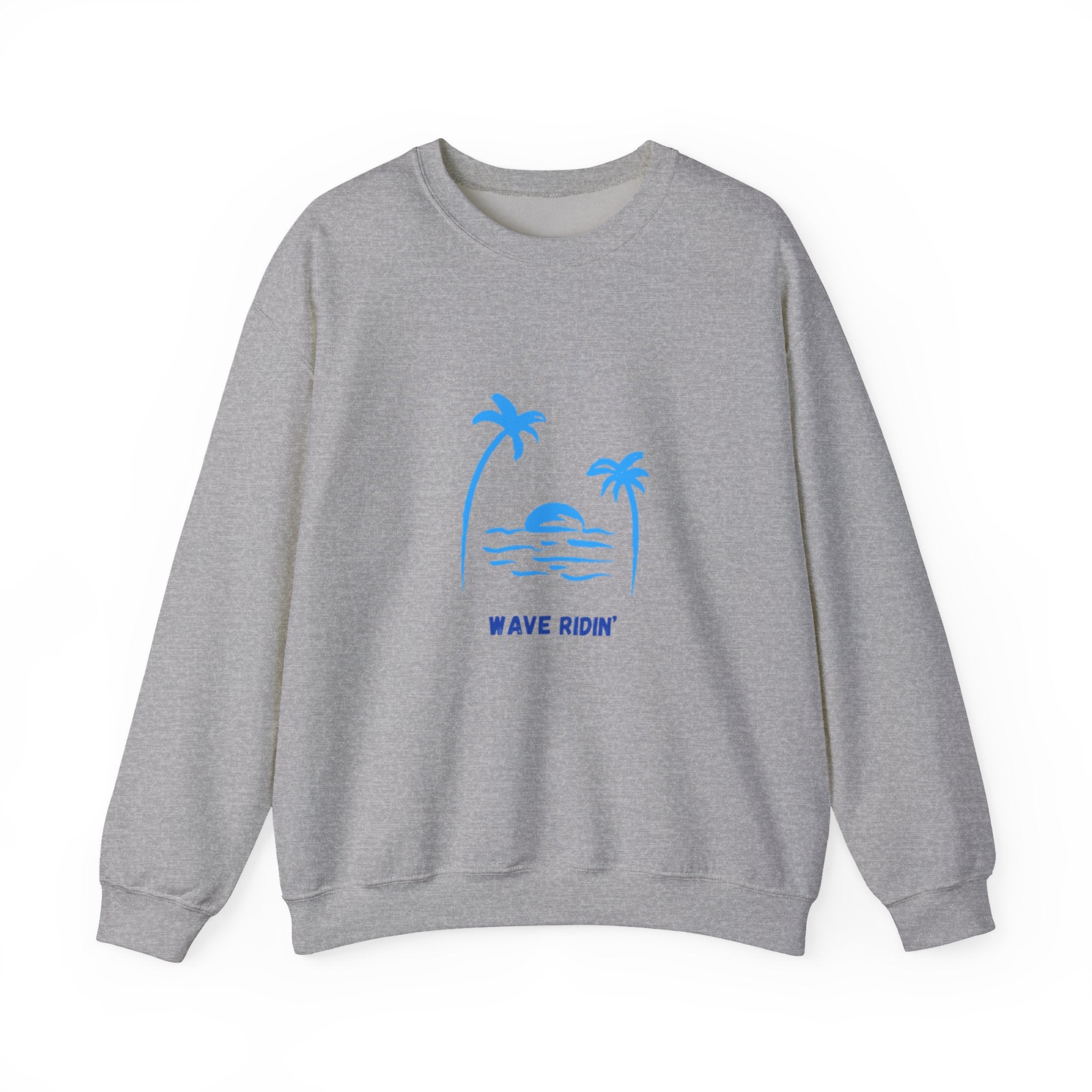 Crewneck Sweatshirt — Blue Tropical 'Wave Ridin'' Palm Tree Design
