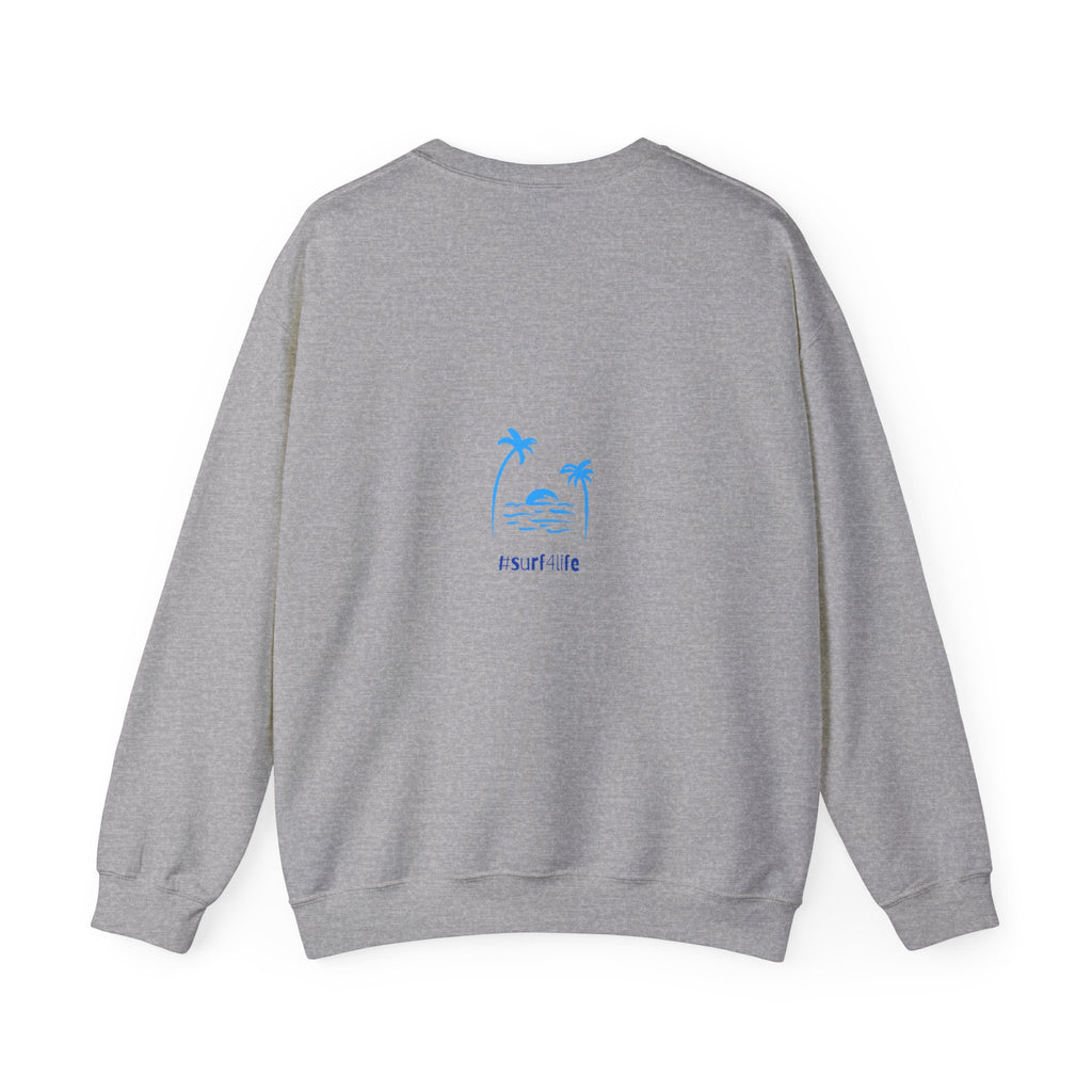 Crewneck Sweatshirt — Blue Tropical 'Wave Ridin'' Palm Tree Design