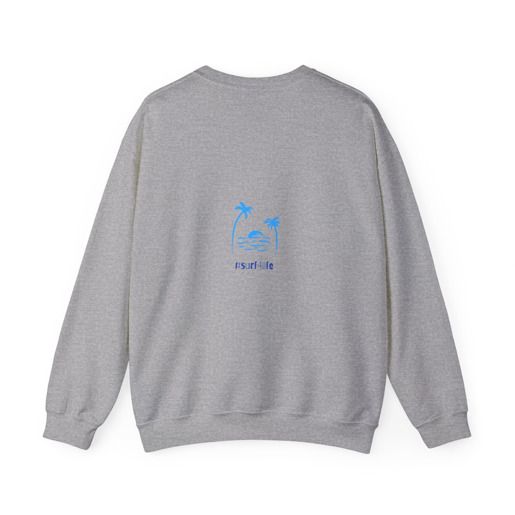Crewneck Sweatshirt — Blue Tropical 'Wave Ridin'' Palm Tree Design