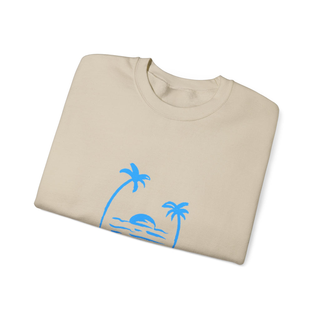 Crewneck Sweatshirt — Blue Tropical 'Wave Ridin'' Palm Tree Design