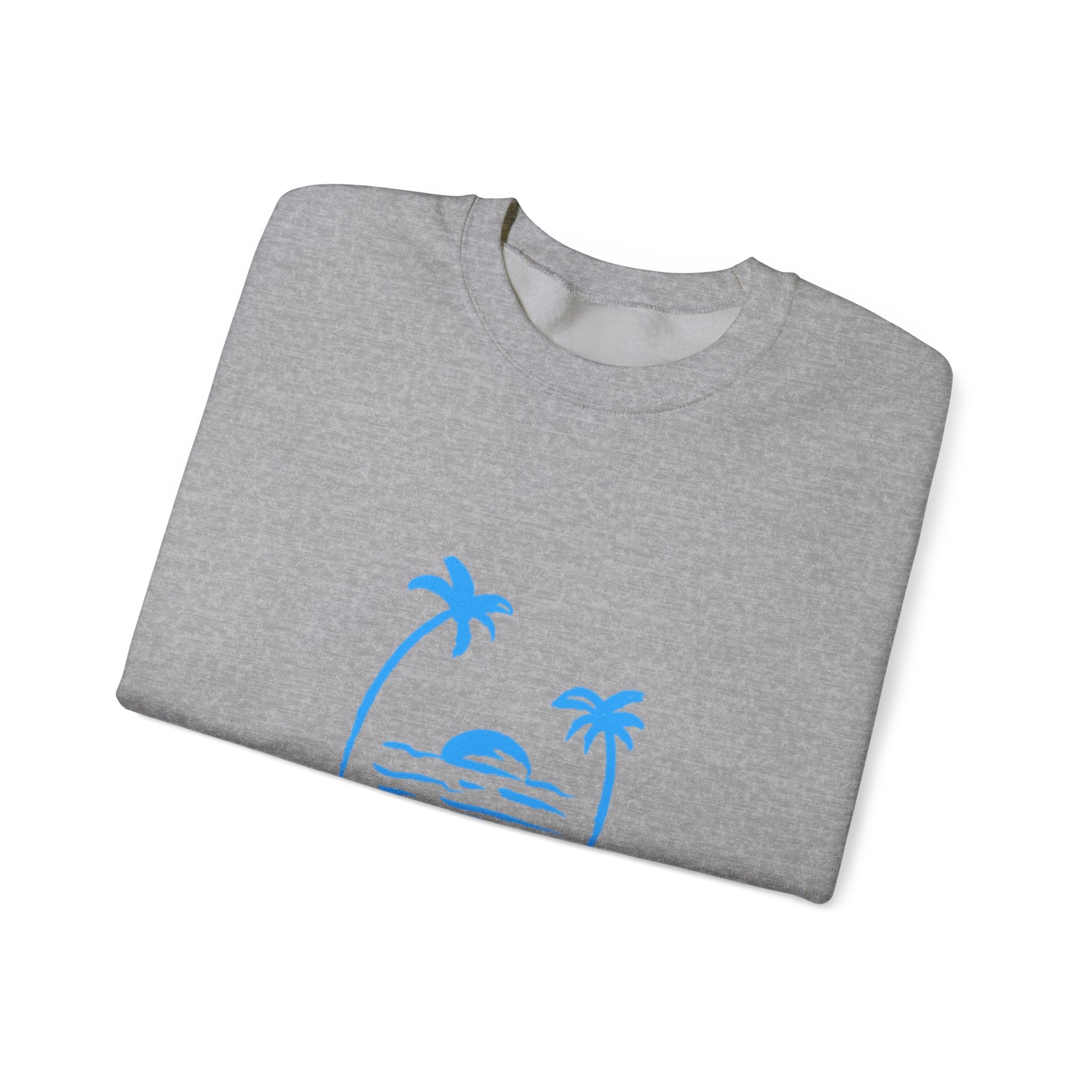 Crewneck Sweatshirt — Blue Tropical 'Wave Ridin'' Palm Tree Design