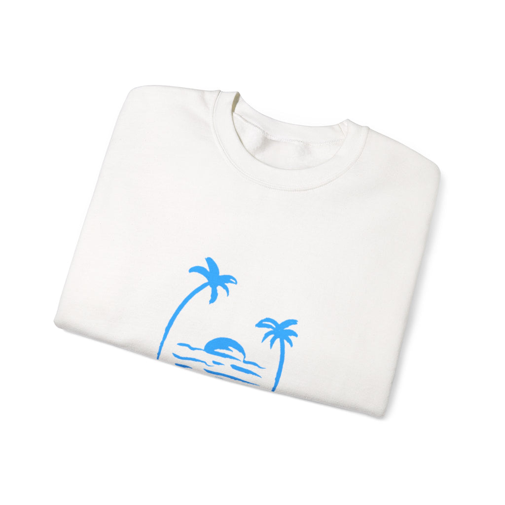 Crewneck Sweatshirt — Blue Tropical 'Wave Ridin'' Palm Tree Design